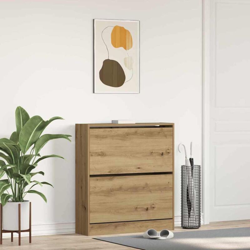 foto del prodotto mobile per scarpe vidaxl con cassetto a ribalta in rovere affumicato 80x21x87,5 cm