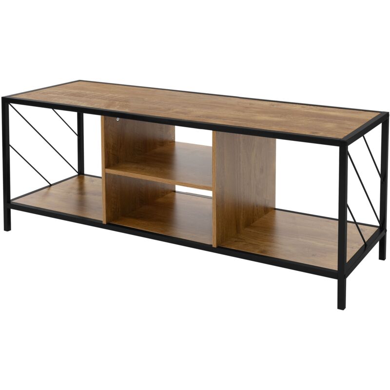 foto del prodotto mobile per tv comodino marrone design rustico 120 x 40 x 46 cm telaio in acciaio robusto nero piano del tavolino in legno con scomparti per console