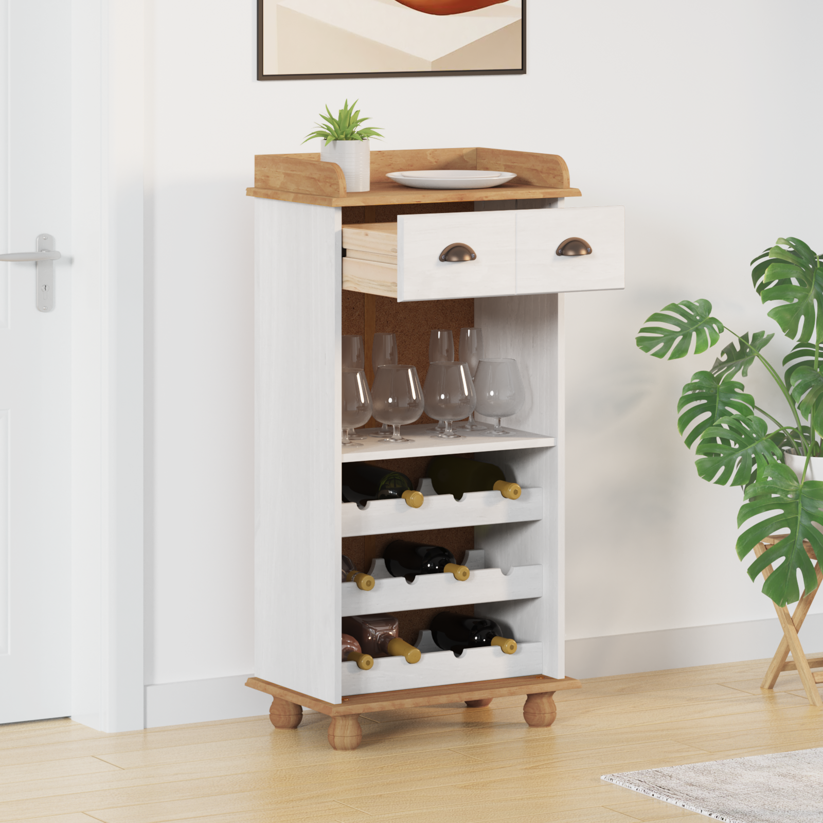 foto del prodotto mobile per vino bianco 57 x 37 x 114 cm legno di pino massello vidaxl