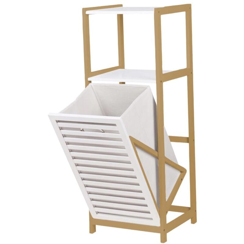 foto del prodotto mobile porta biancheria in legno 36 x 33 x h98 cm bianco e bamboo maury s
