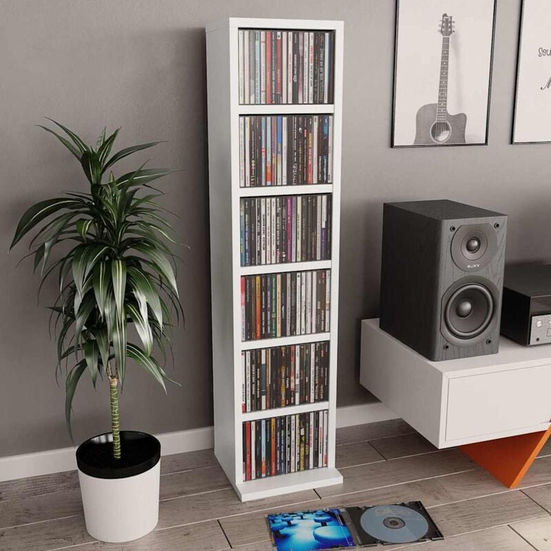 foto del prodotto mobile porta cd bianco 21x20x88 cm in legno multistrato vidaxl