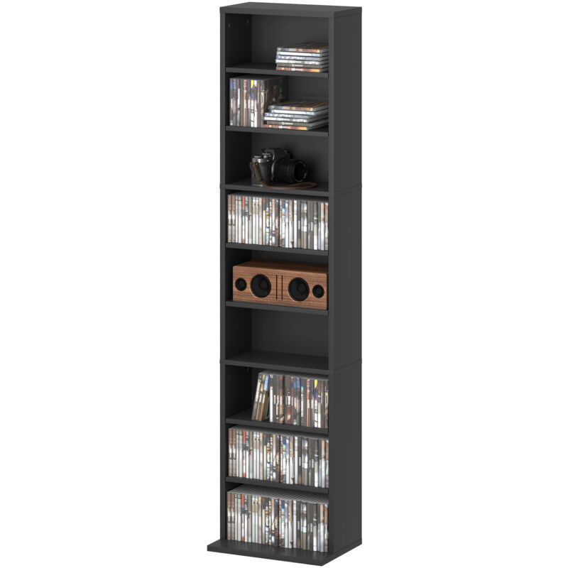 foto del prodotto mobile porta cd con 6 ripiani regolabili per 260 cd 120 dvd nero homcom