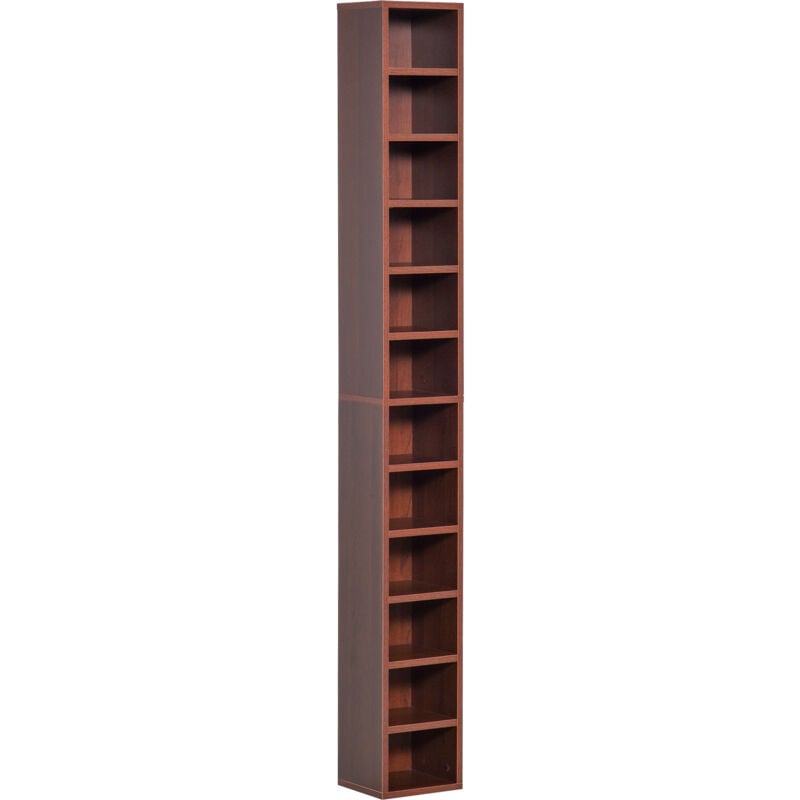 foto del prodotto mobile porta cd da parete in legno con 12 mensole 21x20x175cm marrone homcom