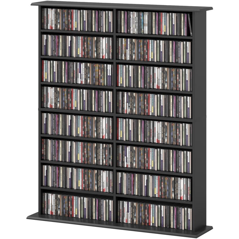 foto del prodotto mobile porta cd moderno a 16 ripiani in legno 106.5x24x123.7 cm nero homcom