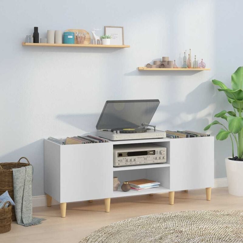 foto del prodotto mobile porta dischi bianco 121x38x48 cm in legno multistrato