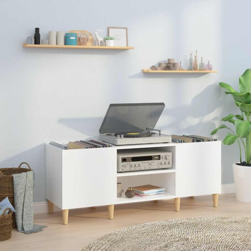 foto del prodotto mobile porta dischi bianco lucido 121x38x48cm legno multistrato