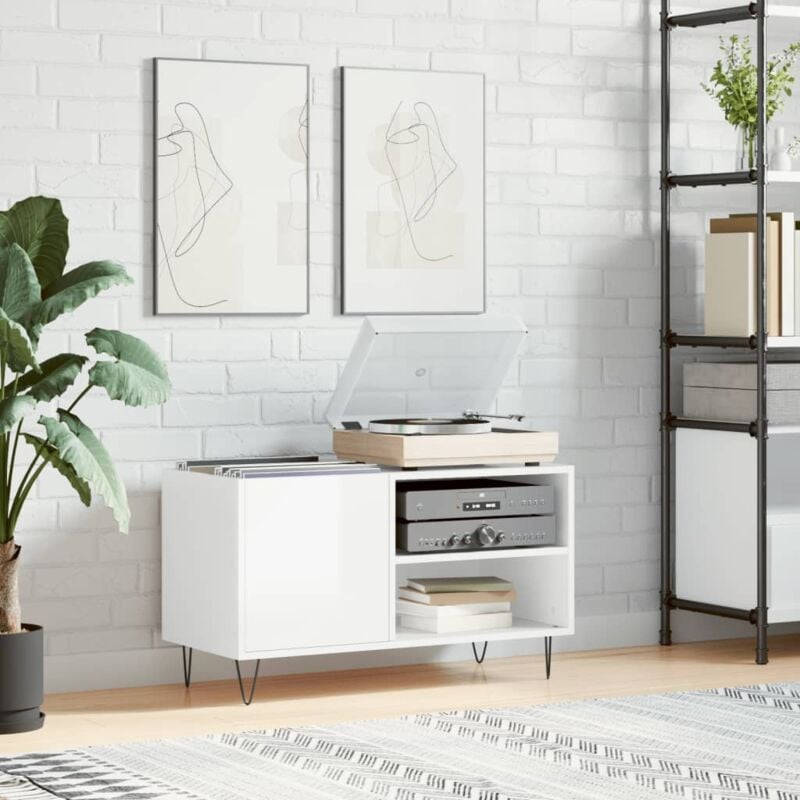 foto del prodotto mobile porta dischi bianco lucido 85x38x48 cm legno multistrato