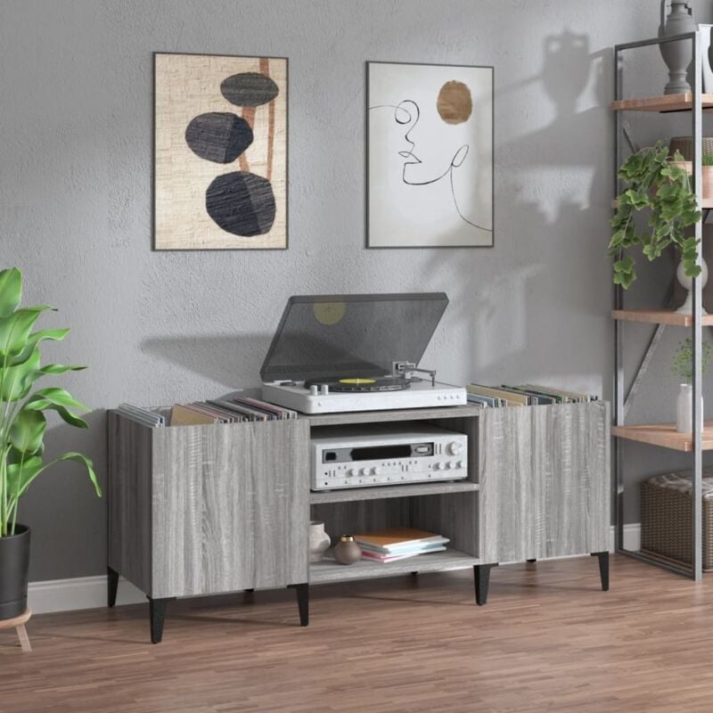 foto del prodotto mobile porta dischi grigio sonoma 121x38x48cm legno multistrato vidaxl