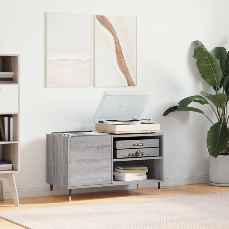 foto del prodotto mobile porta dischi grigio sonoma 85x38x48 cm legno multistrato