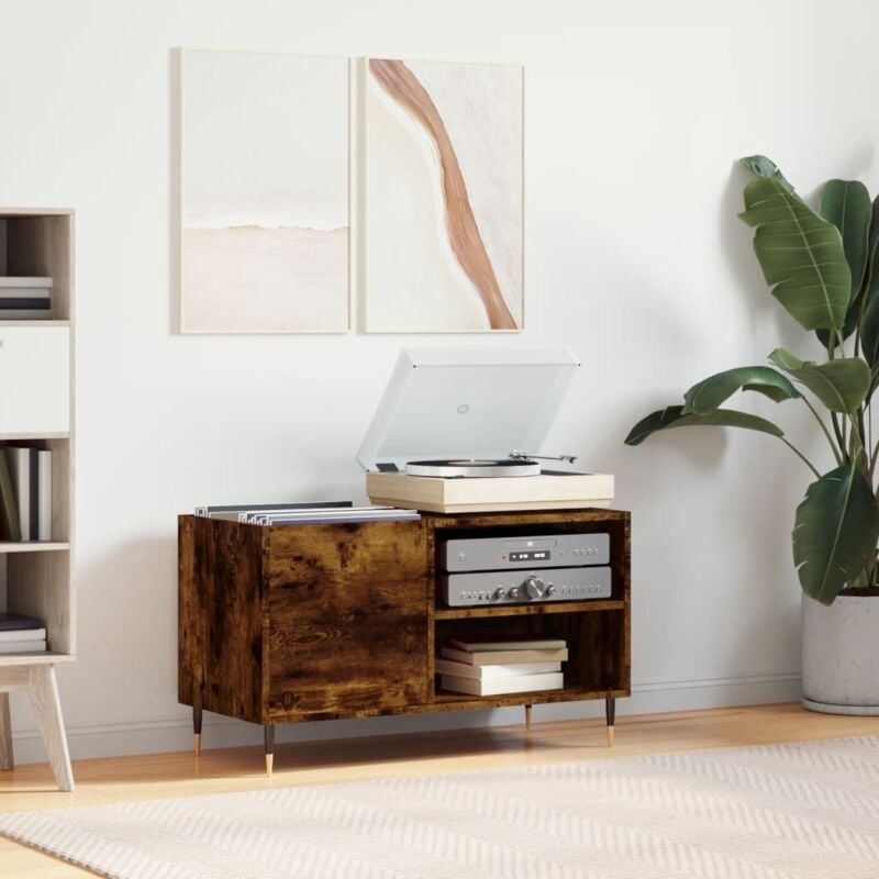 foto del prodotto mobile porta dischi rovere fumo 85x38x48 cm legno multistrato