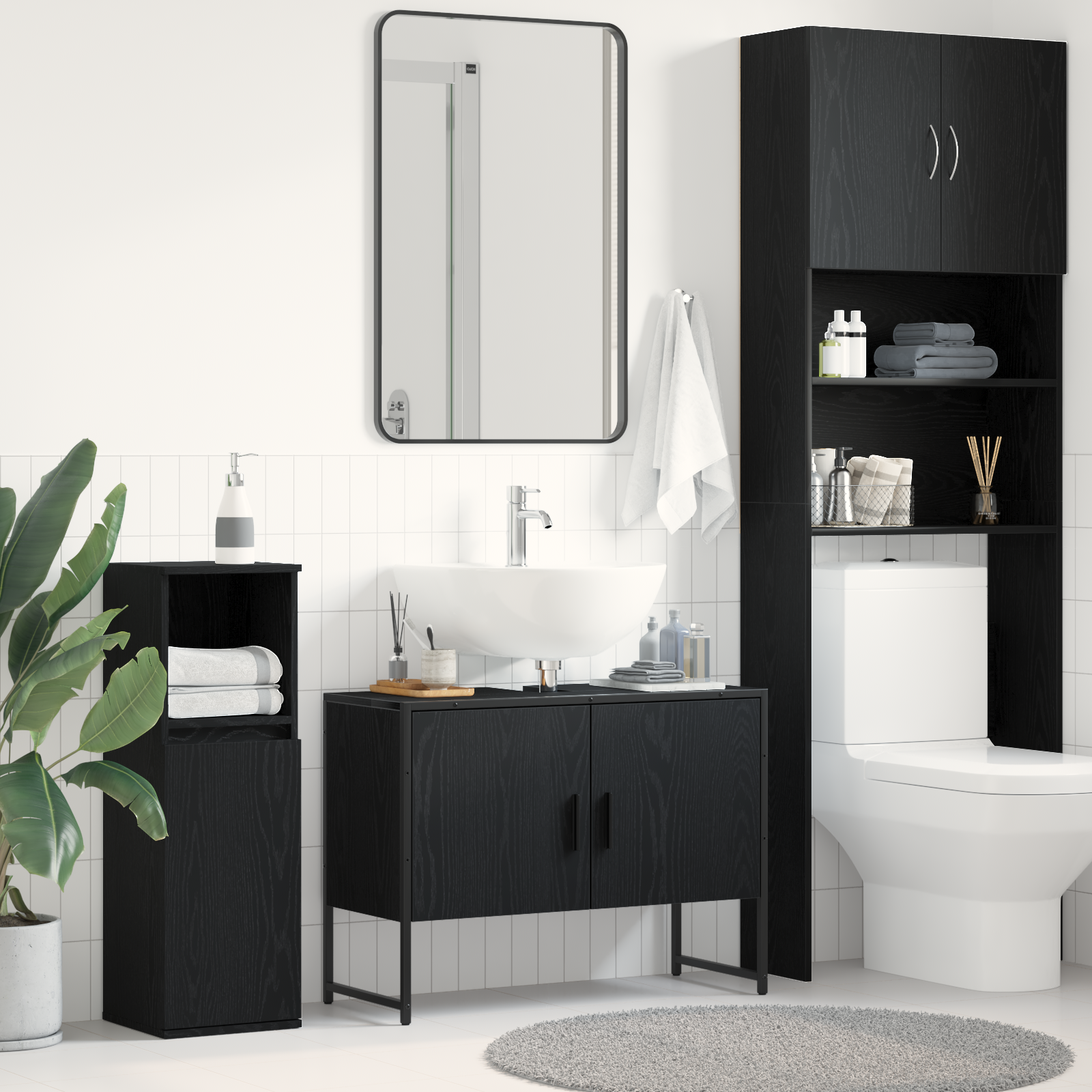 foto del prodotto mobile porta lavabo rovere nero 80x33x60 cm legno ingegnerizzato