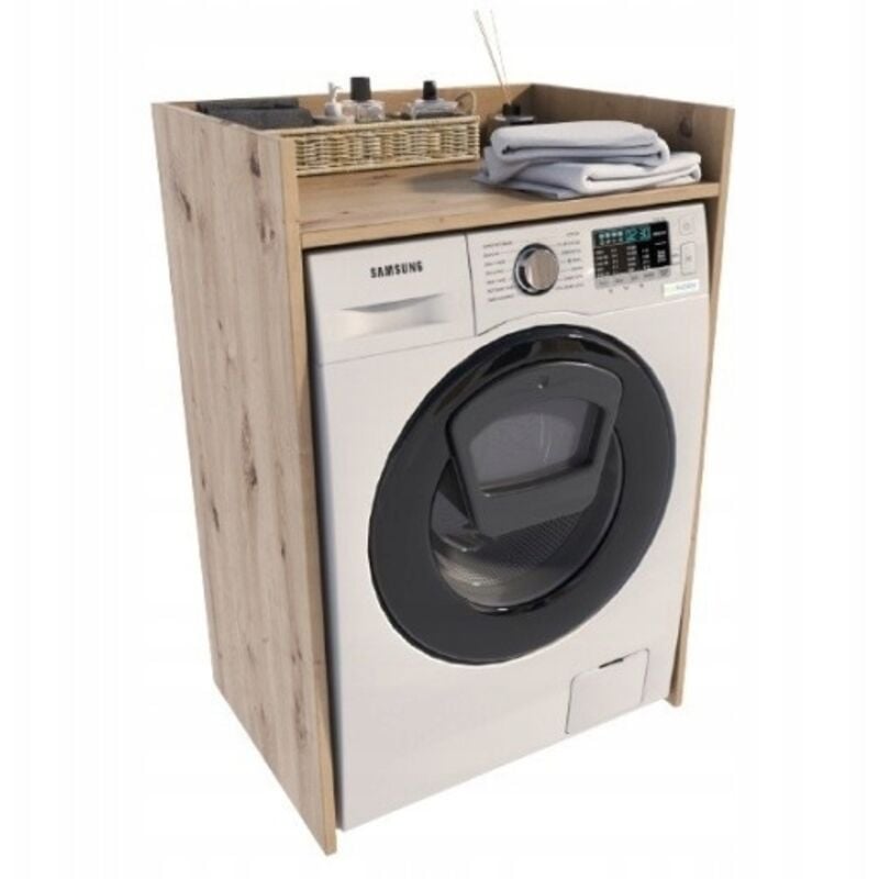 foto del prodotto mobile porta lavatrice per il bagno, rovere artigianale, 66x51,8 cm, ripiano mk