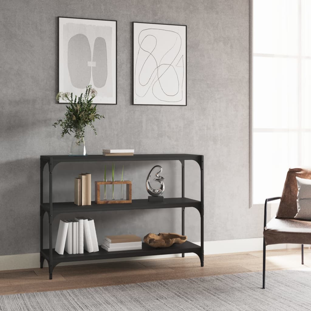 foto del prodotto mobile porta libri nero 100x33x70,5cm legno multistrato acciaio cod mxl 23163