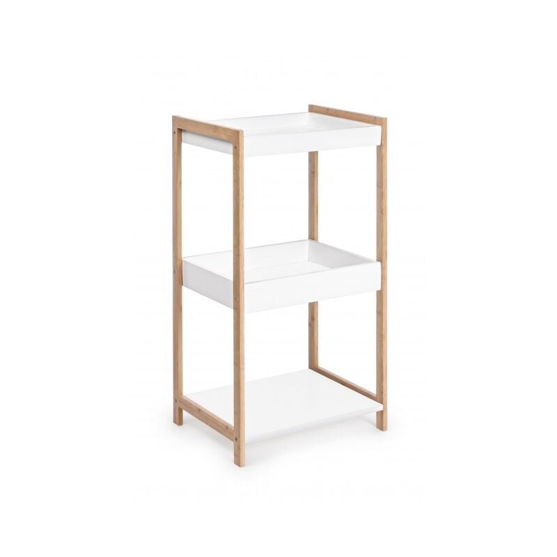foto del prodotto mobile porta oggetti 40x32x79,2 cm con struttura in legno di bamboo e con tre ripiani colore bianco opaco menen