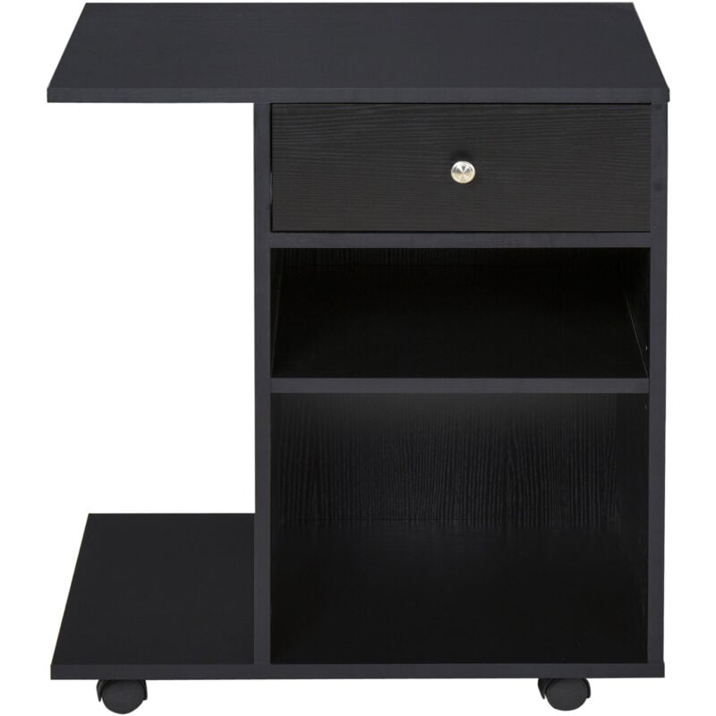 foto del prodotto mobile porta stampante in legno nero 1 cassetto 2 ripiani mensola cpu vinsetto