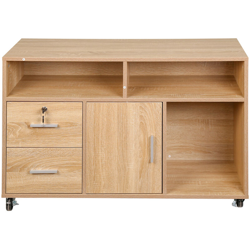 foto del prodotto mobile porta stampante legno 3 mensole 2 cassetti con chiave armadietto ufficio