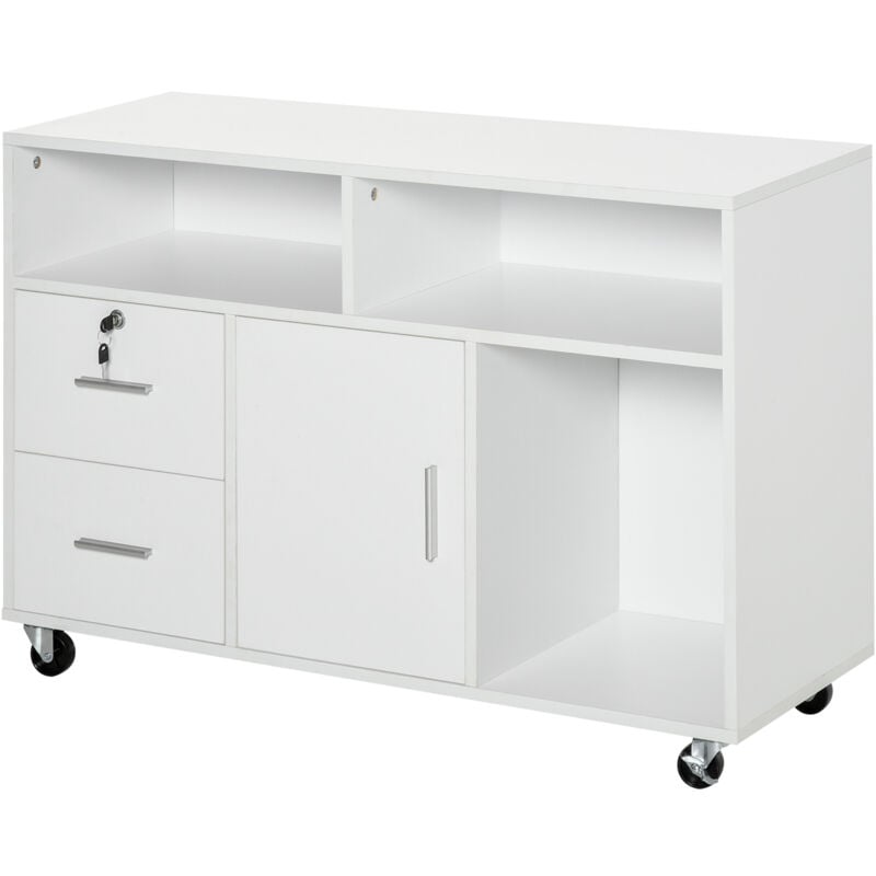 foto del prodotto mobile porta stampante multiuso cassetti con serratura bianco - homcom