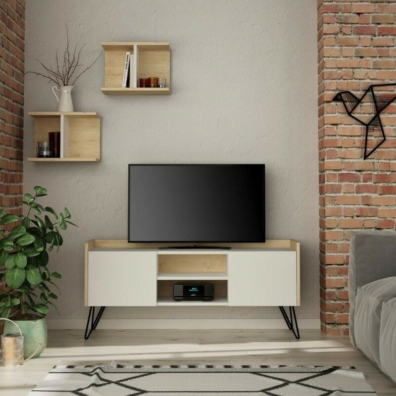 foto del prodotto mobile porta tv 125cm in legno con 2 ante colore bianco e rovere klappe