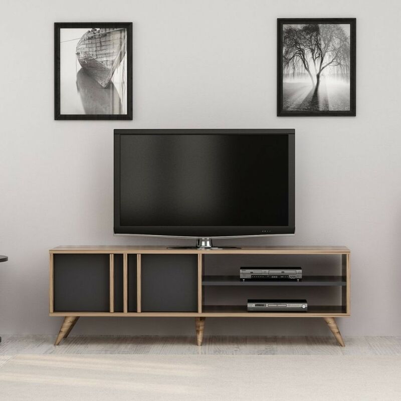 foto del prodotto mobile porta tv 150 cm in legno con ante e ripiano colore noce e antracite rilla