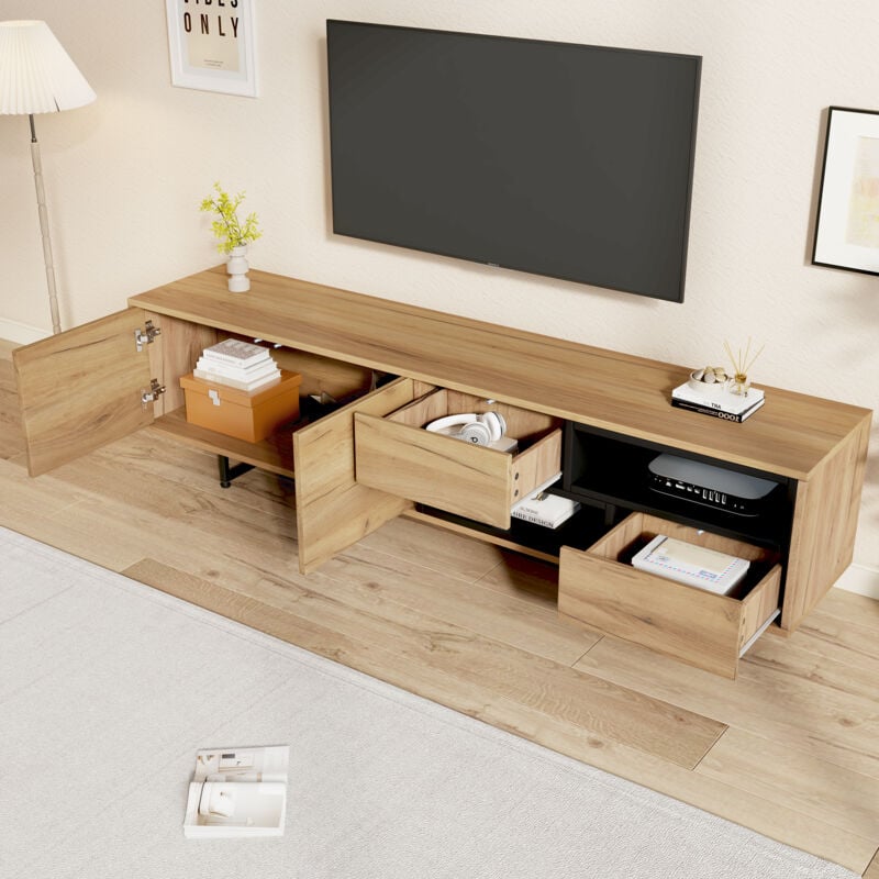 foto del prodotto mobile porta tv 173x38x48 cm, contenitore aperto, pannello di particelle di legno, pu ospitare tv fino a 70, naturale
