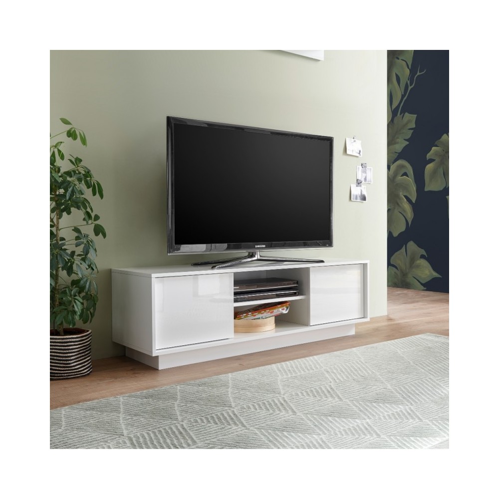 foto del prodotto mobile porta tv 2 ante e vano a giorno ice 139x43x44h colore bianco lucido