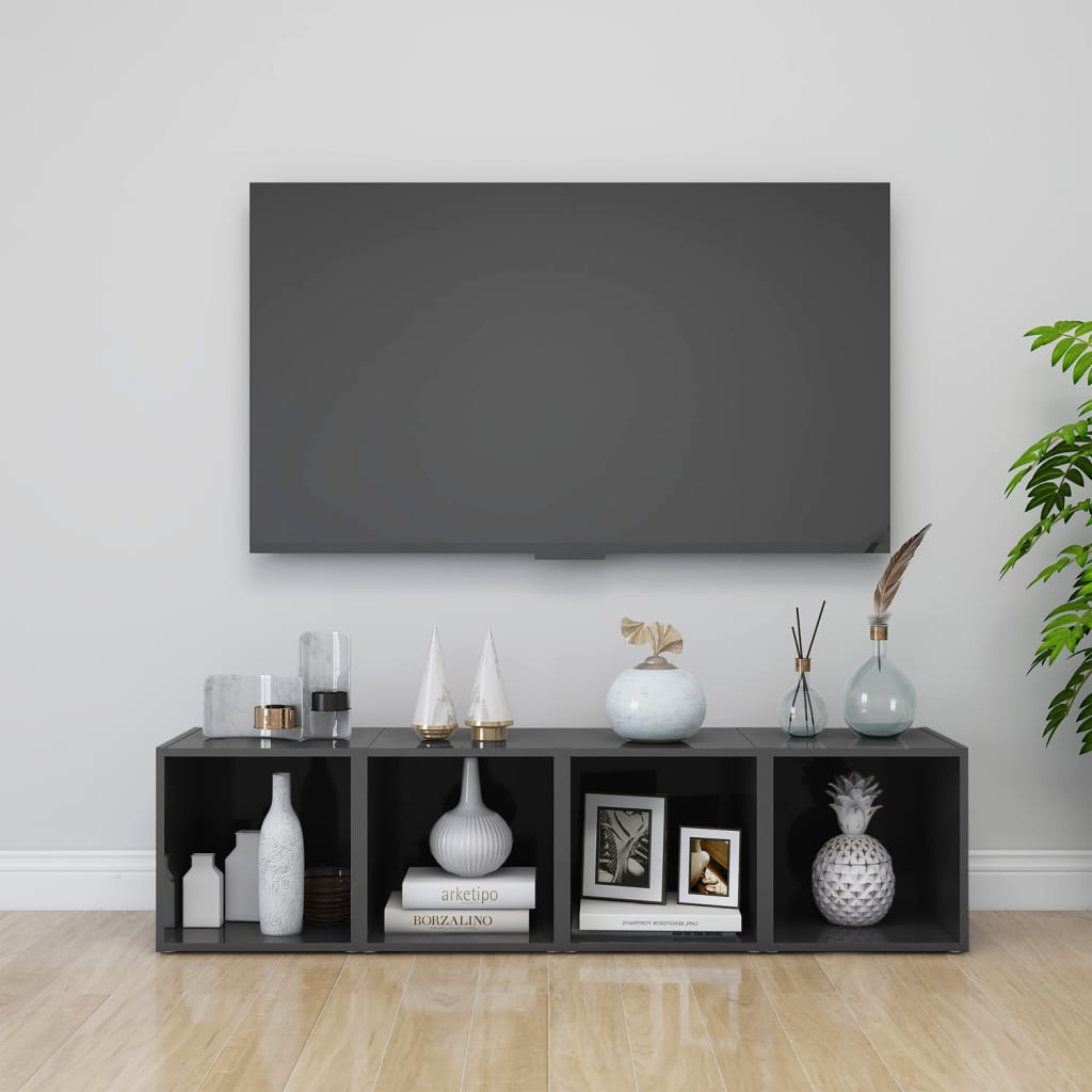 foto del prodotto mobile porta tv 4 pz grigio lucido 37x35x37 cm in truciolato