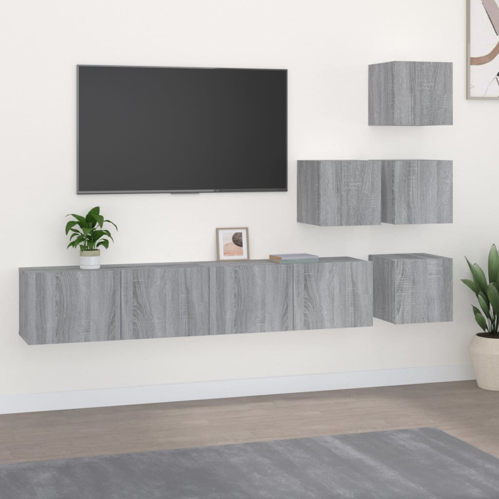 foto del prodotto mobile porta tv a parete grigio sonoma in legno multistrato cod mxl 20260