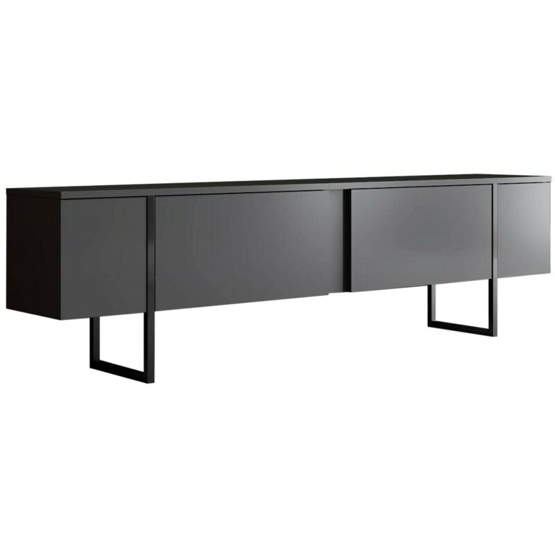 foto del prodotto mobile porta tv abishia, credenza da soggiorno, armadio basso per tv, base parete attrezzata, 180x30h50 cm, antracite e nero dmora