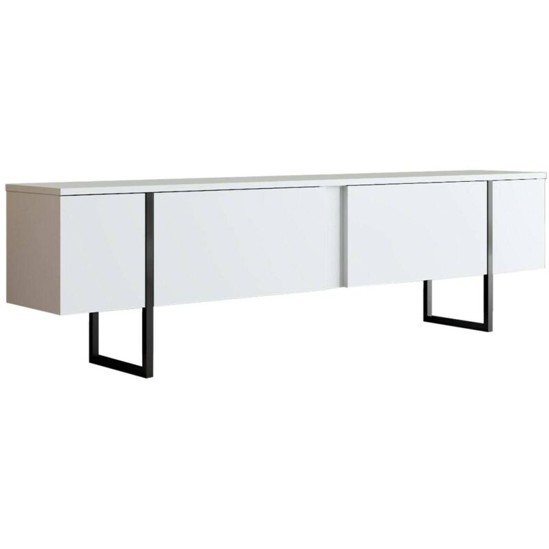 foto del prodotto mobile porta tv abishia, credenza da soggiorno, armadio basso per tv, base parete attrezzata, 180x30h50 cm, bianco e nero dmora