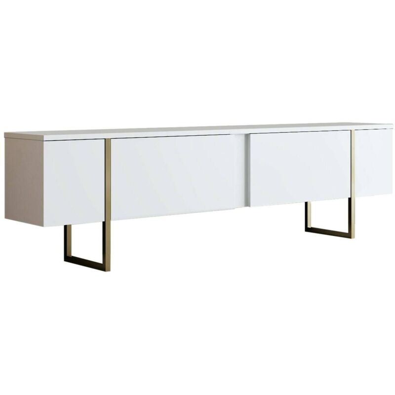 foto del prodotto mobile porta tv abishia, credenza da soggiorno, armadio basso per tv, base parete attrezzata, 180x30h50 cm, bianco e oro dmora