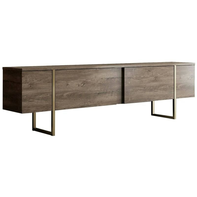 foto del prodotto mobile porta tv abishia, credenza da soggiorno, armadio basso per tv, base parete attrezzata, 180x30h50 cm, noce e oro dmora