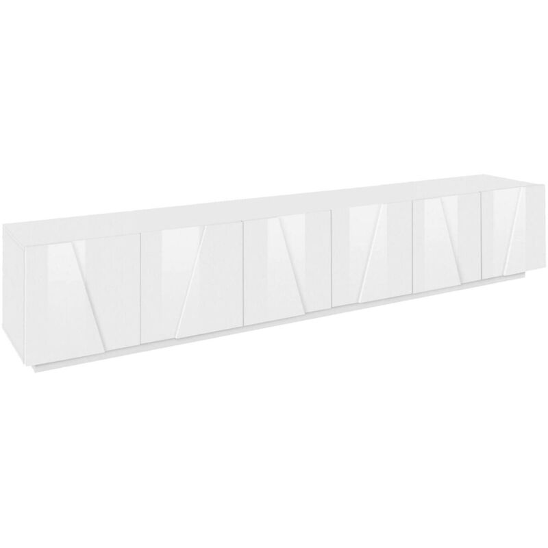 foto del prodotto mobile porta tv aemilor, credenza bassa da soggiorno, base porta televisione, 100 made in italy, cm 244x44h46, bianco lucido dmora
