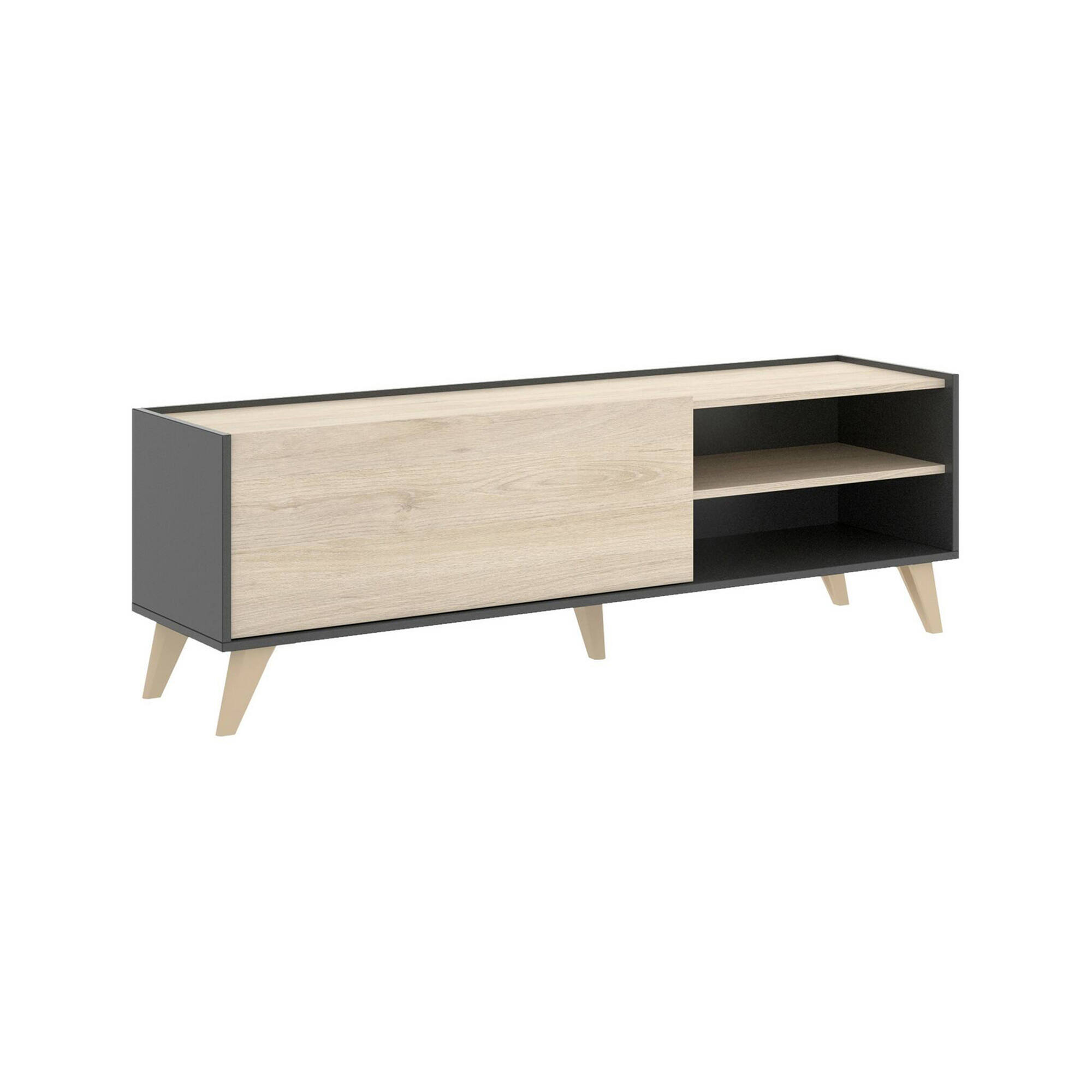 foto del prodotto mobile porta tv allesia, credenza bassa da soggiorno, madia da salotto per televisione, 155x43h47 cm, rovere e antracite