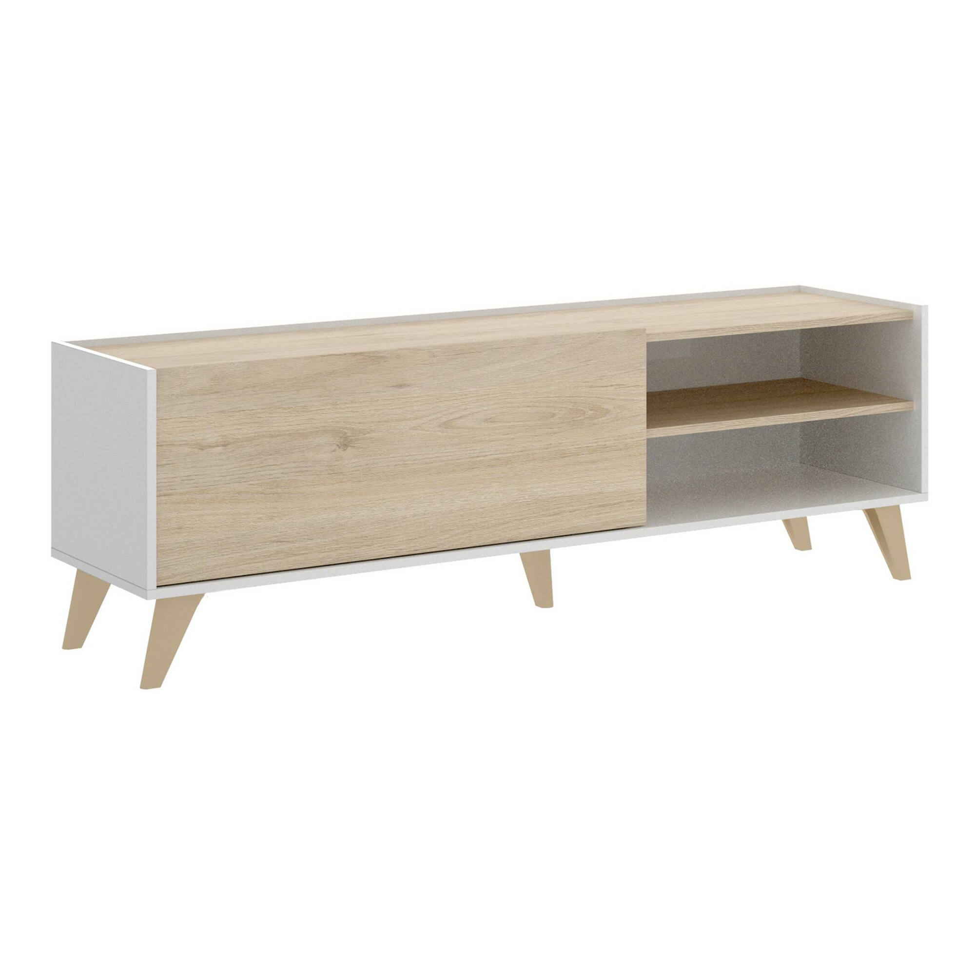 foto del prodotto mobile porta tv allesia, credenza bassa da soggiorno, madia da salotto per televisione, 155x43h47 cm, rovere e bianco