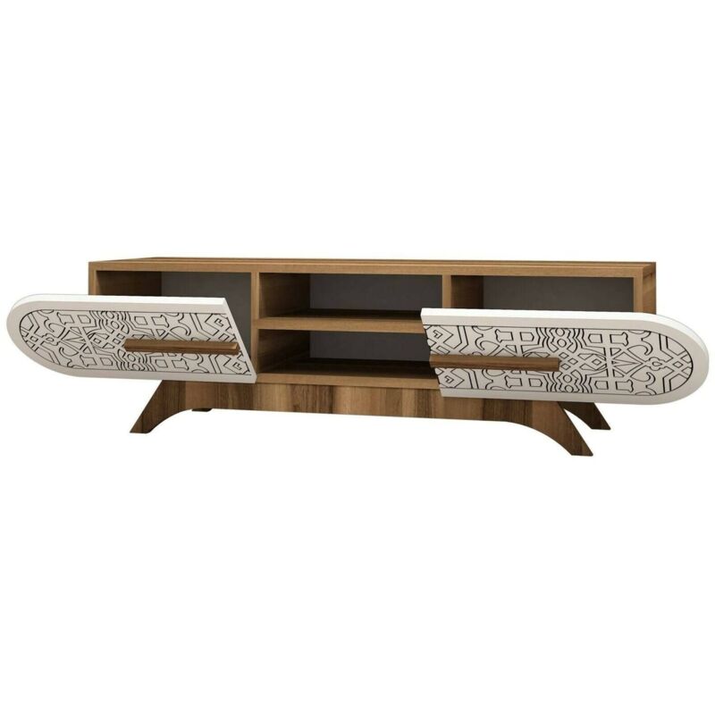 foto del prodotto mobile porta tv alud, credenza da soggiorno, armadio basso per tv, base parete attrezzata, 145x37h37 cm, noce e bianco, con imballo rinforzato, con