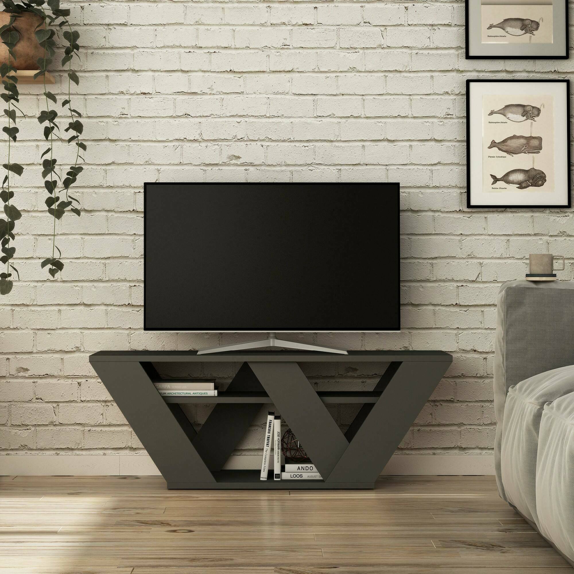 foto del prodotto mobile porta tv amazzonite, credenza da soggiorno, armadio basso per tv, base parete attrezzata, 110x30h40 cm, antracite