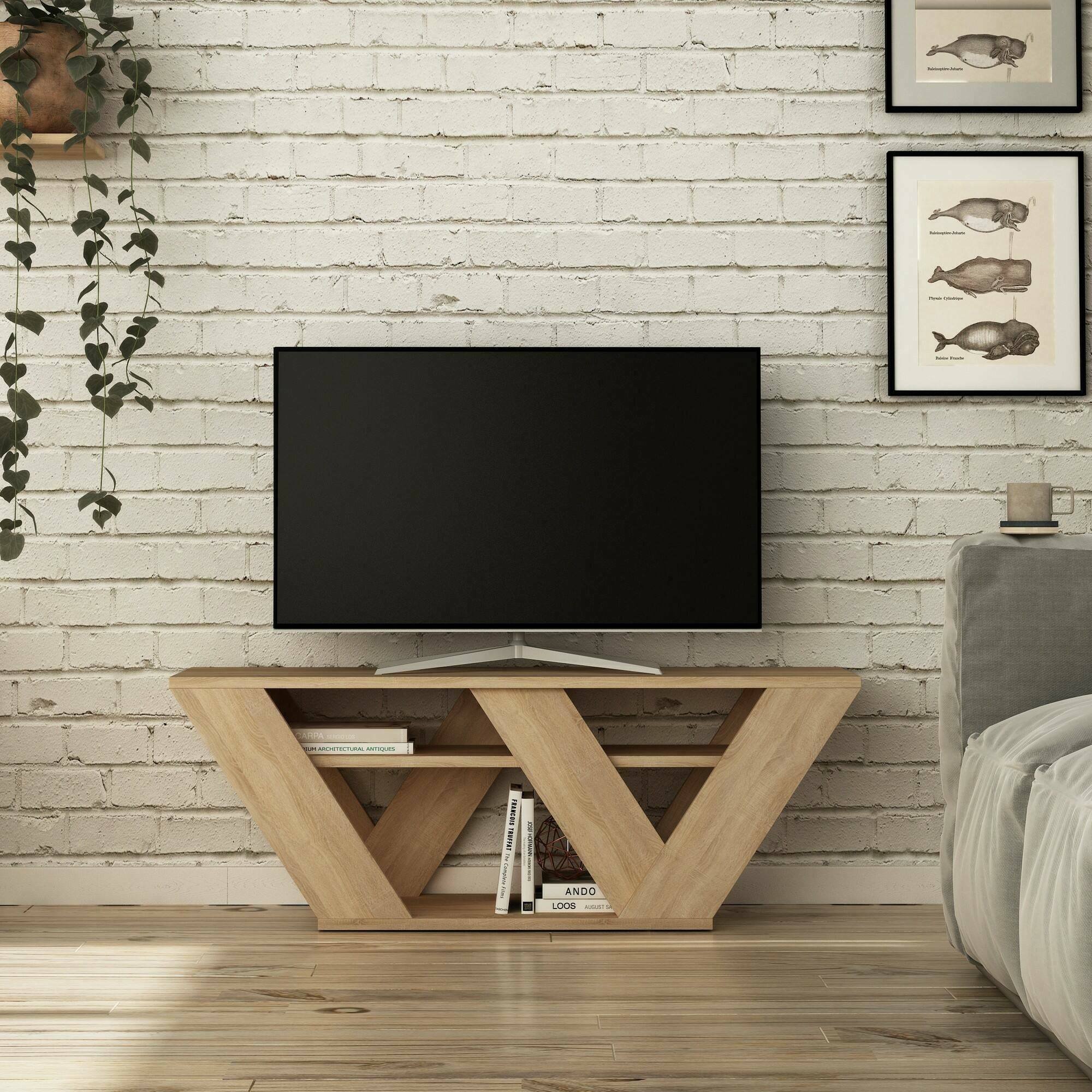 foto del prodotto mobile porta tv amazzonite, credenza da soggiorno, armadio basso per tv, base parete attrezzata, 110x30h40 cm, quercia