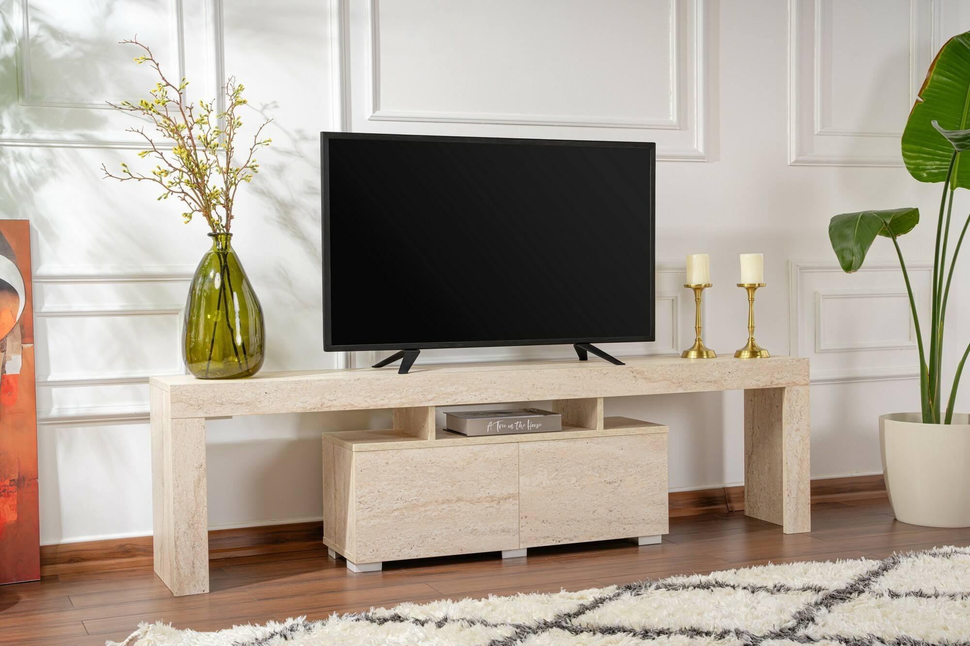 foto del prodotto mobile porta tv andarna, credenza da soggiorno, armadio basso per tv, base parete attrezzata, 180x31 h50 cm, beige