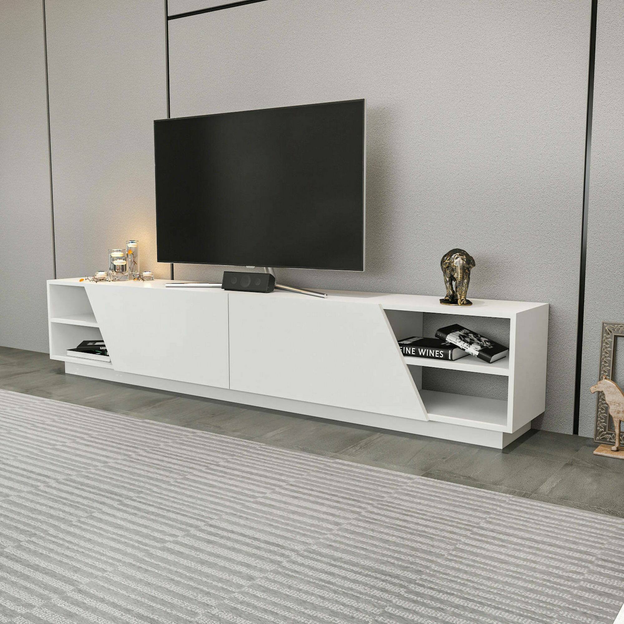 foto del prodotto mobile porta tv apat, credenza da soggiorno, armadio basso per tv, base parete attrezzata, 240x37h47 cm, bianco