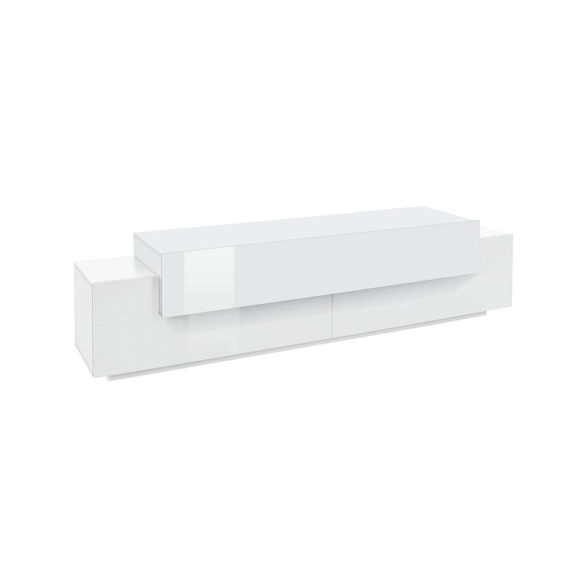foto del prodotto mobile porta tv arold, credenza bassa da soggiorno, base porta tv, 100 made in italy, cm 200x45h52, bianco lucido