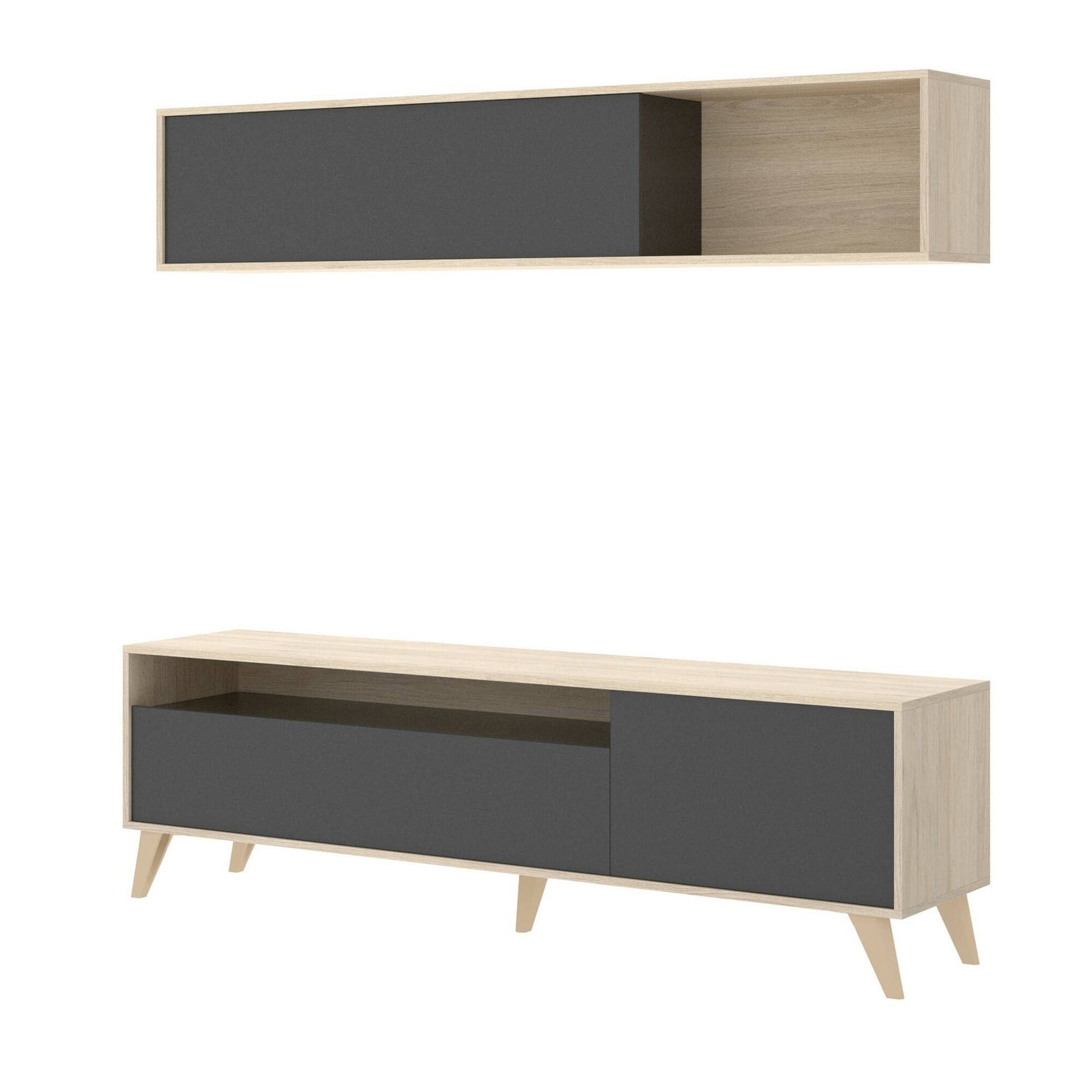 foto del prodotto mobile porta tv arusha, set da soggiorno porta tv, mobile salotto multiuso, 180x41h180 cm, antracite e rovere nodi