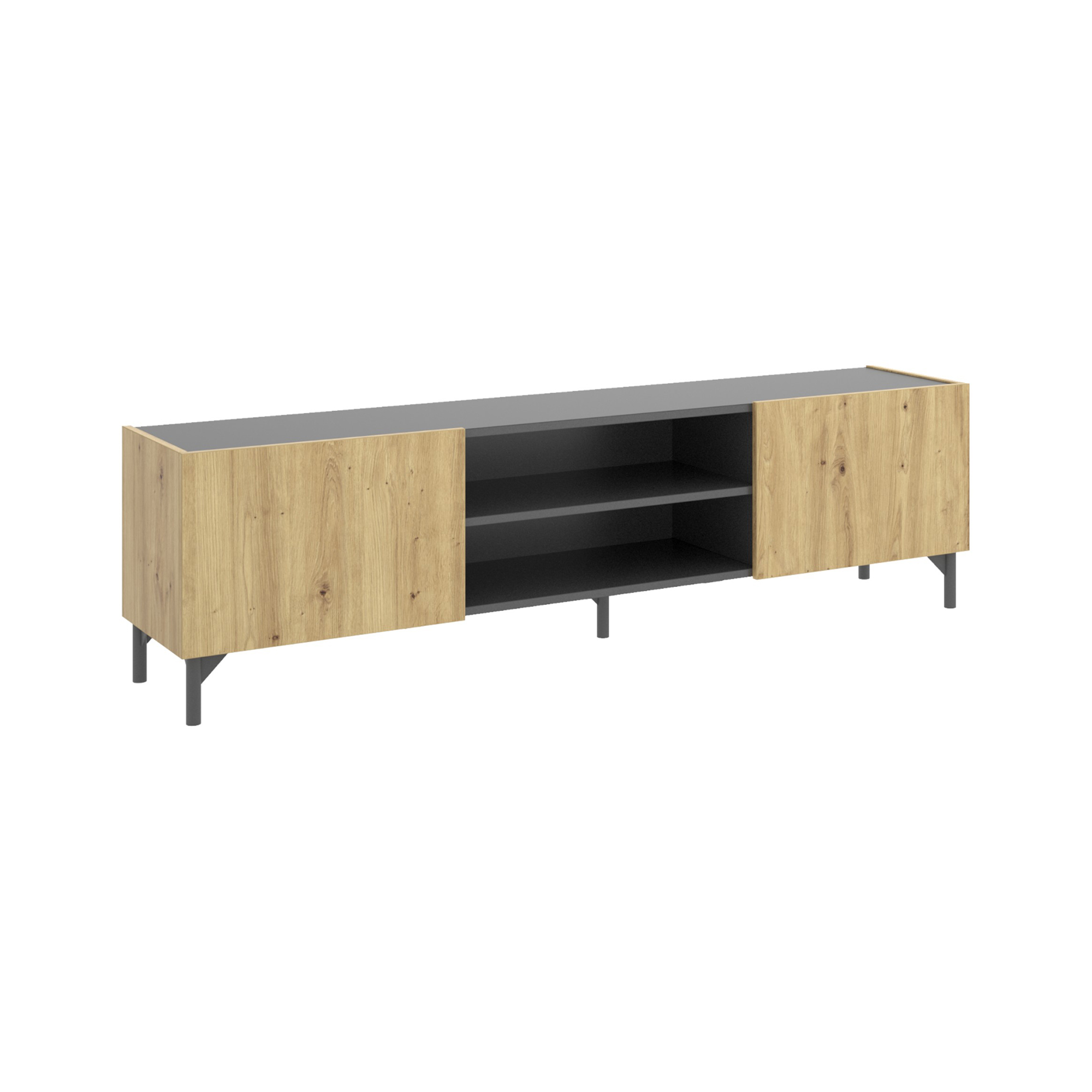 foto del prodotto mobile porta tv arya, credenza bassa da soggiorno, madia da salotto per televisione, 161x35h45 cm, rovere nodi e antracite
