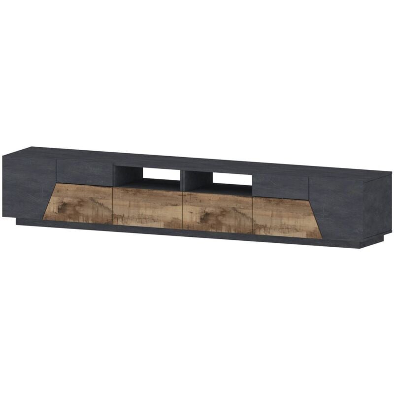 foto del prodotto mobile porta tv asdrubale, credenza bassa da soggiorno a 4 ante, base porta televisione, 100 made in italy, cm 260x43h46, ardesia e acero dmora