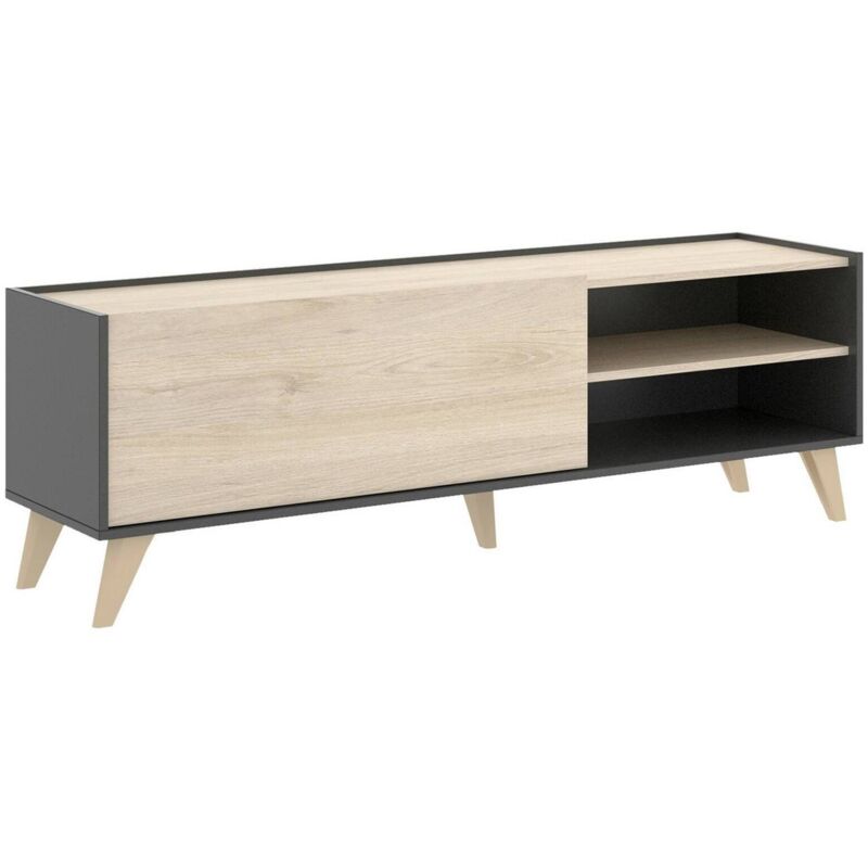 foto del prodotto mobile porta tv asinara, credenza bassa da soggiorno, madia da salotto per televisione, 155x43h47 cm, rovere e antracite, con imballo rinforzato - dmora