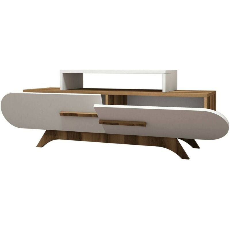 foto del prodotto mobile porta tv baghdad, credenza da soggiorno, armadio basso per tv, base parete attrezzata, 145x37h50 cm, noce e bianco dmora