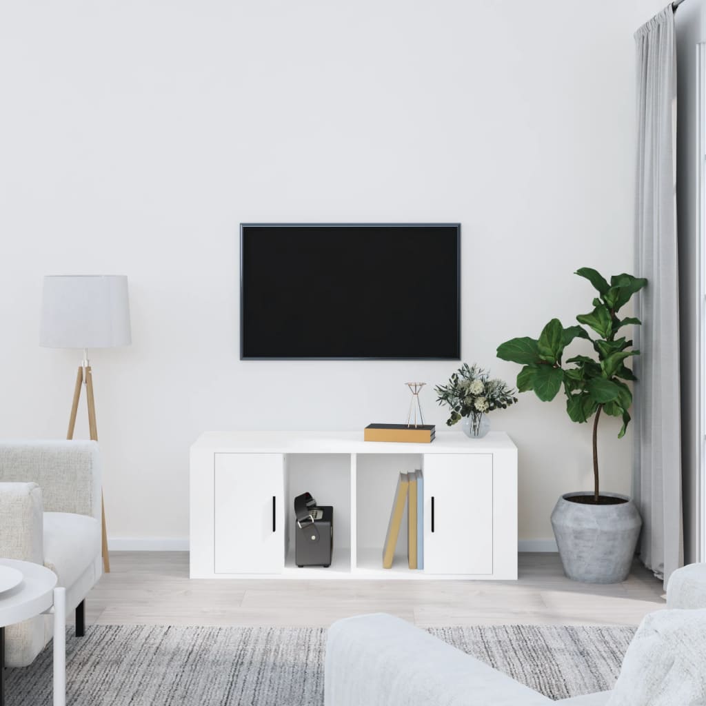 foto del prodotto mobile porta tv bianco 100x35x40 cm in legno multistrato cod mxl 25882