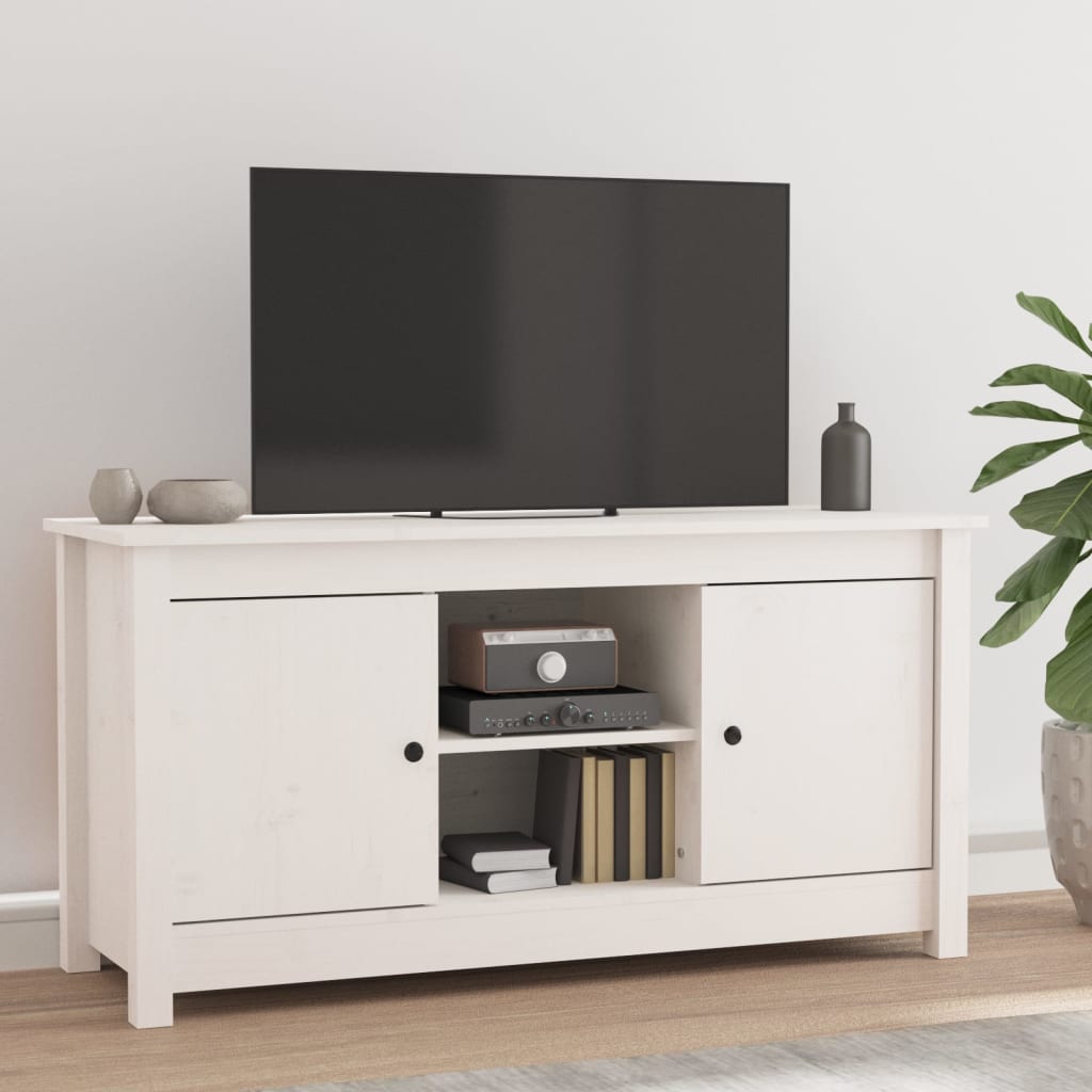 foto del prodotto mobile porta tv bianco 103x36,5x52 cm in legno massello di pino cod mxl 26248