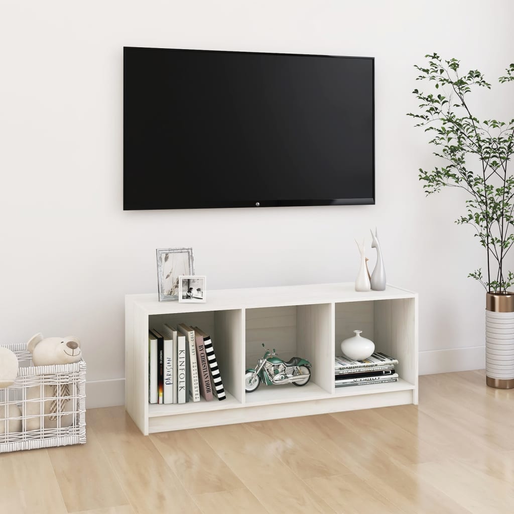foto del prodotto mobile porta tv bianco 104x33x41 cm in legno massello di pino cod mxl 18122