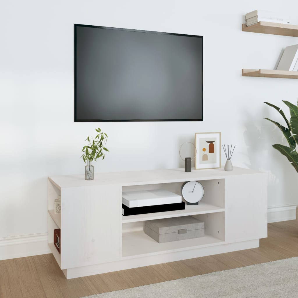 foto del prodotto mobile porta tv bianco 110x35x40,5 cm in legno massello di pino cod mxl 26128