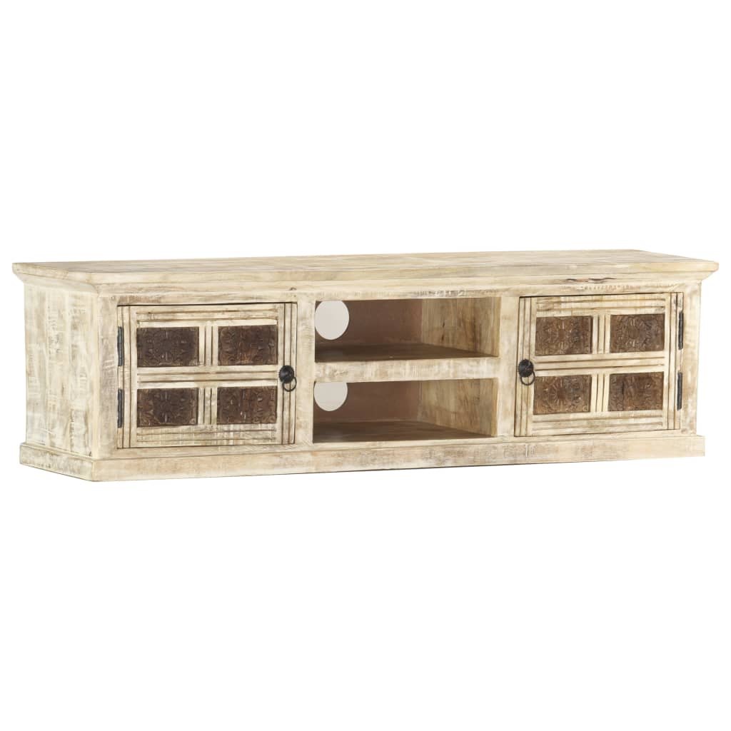 foto del prodotto mobile porta tv bianco 130x30x36 cm in legno massello di mango cod mxl 59450